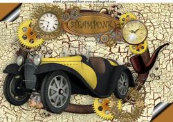 Vintage Car with Steampunk, Nostalgia with Memories, A4