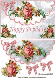 Pretty Roses for a Birthday, on Scalloped Envelope
