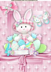 Cute Easter Bunny with Bonnet on with Lots of Easter Eggs A4