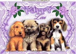 Cute Puppies with Puppy Love in a Frame A4