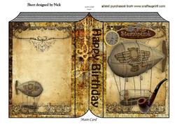 Steampunk Airship with Pipe & Clock Folded Book