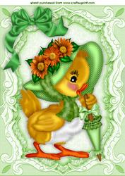 Little Yellow Chick in Green Easter Bonnet A4