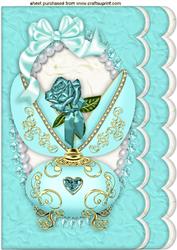 Beautiful Porcelyn Egg with Turq Rose, on Scalloped Frame A4