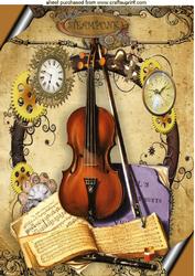 Steampunk Clock Frame with Violin for Dad A4