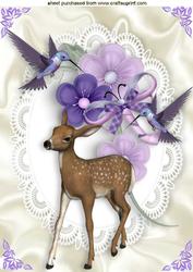 Pretty Deer, with Kingfisher, and Flowers on Lace A4
