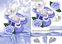 Cute White Mouse in Blue Hat, with Big Bow