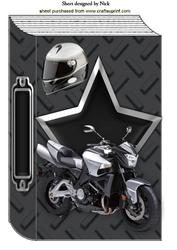 Motorbike with Helmet on a Book A4