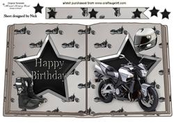 Motorbike with Biker Boots and Helmet Open Book A4