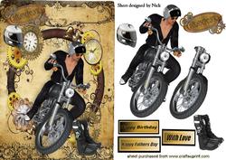 Biker Dude with Boots and Helmet in Steam Punk Frame