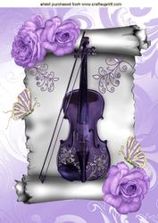 Purple Roses with Purple Violin on Silver Scroll A4