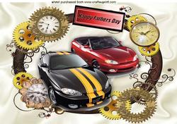 Sports Cars in Steampunk Frame for Fathers Day A4