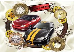 Sports Cars in Clock Steampunk Frame A4