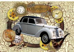 Old Rolls Royce in Clock Steam Frame with Pipe A4