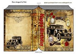 Vintage Car with Red Roses in Steampunk Frame Folded Book