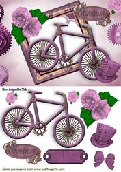 Ladies Pink Steampunk Bike with Pink Roses and Hat