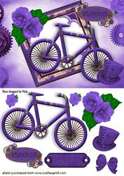 Ladies Purple Steampunk Bike with Hat and Roses