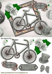 Ladies Silver Steampunk Bike with Roses and Hat