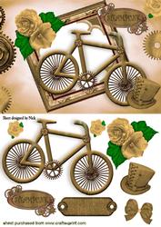 Ladies Gold Steampunk Bike with Roses and Hat