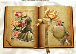 Steampunk Lady with Peach and Gold Roses Open Book A4