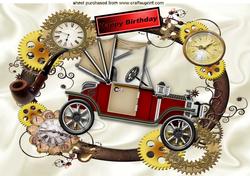 Steampunk Vintage Car in Clock Frame with Pipe A4