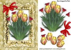 Pretty Tulips in a Gold Ornate Frame with Big Bow