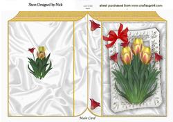 Red/yellow Tulips in Gold Folded Book with Red Bow