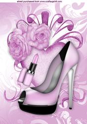 Ladies Pink Shoe with Lippy and Pink Rose A4