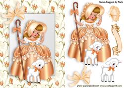 Little Bo Peep in Peach with Little Lamb and Peach Bow