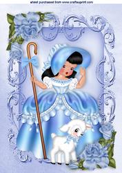 Little Bo Peep in Blue with Little Lamb and Blue Roses A4
