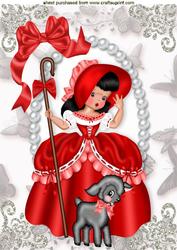 Little Bo Peep in Red with Little Lamb and Red Bow A4
