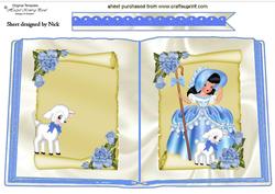Little Bo Peep in Blue with Little Lamb and Roses Open Book
