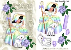 Little Rainbow Bo Peep with Little Lamb and Roses in Frame