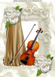 Violin with Gold Drape and Roses in Ornate Frame A4