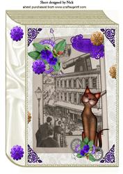 Steampunk Cat with Purple Flowers A4 Book