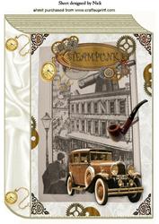 Steampunk with Town and Vintage Car A4 Book