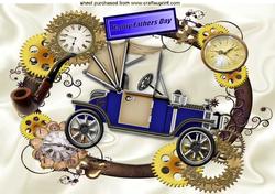 Steampunk Blue Car for Fathers Day in Clock Frame A4