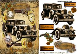 Vintage Car with Orange Roses in Steampunk Frame