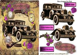 Cerise Roses with Vintage Car in Clock Frame