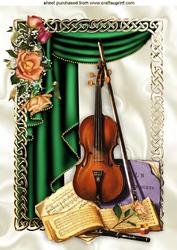 Beautiful Drapes with Violin and Peach Roses A4