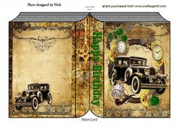 Green Roses with Vintage Car in Steampunk Folded Book