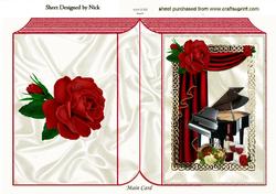 Red Roses, Piano, and Champers with Drape Folded Book