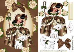 Little Bo Peep in Brown with Little Lamb & Cream Roses