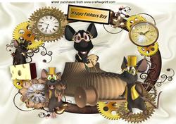 Playful Toon Rats in Car in Steampunk Clock Frame A4 Dad
