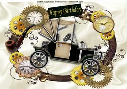 Black Steampunk Car in Clock Frame A4