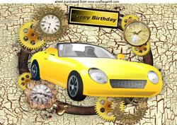 Steampunk Frame with Yellow Sports Car A4
