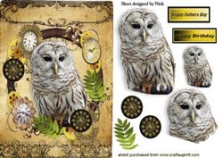 Owl in Steampunk Clock Frame, with Leaves