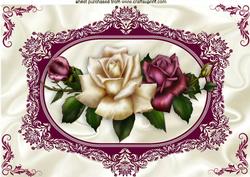 Red and Cream Roses in Ornate Frame A4