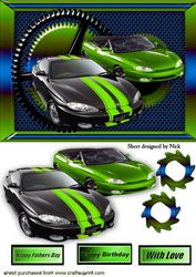Steampunk Frame with Green/black Sports Cars
