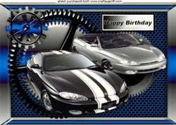 Silver/black Sports Cars in Steampunk Frame Birthday A4