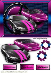 Funky Pink/black Sports Car in Steampunk Frame A5